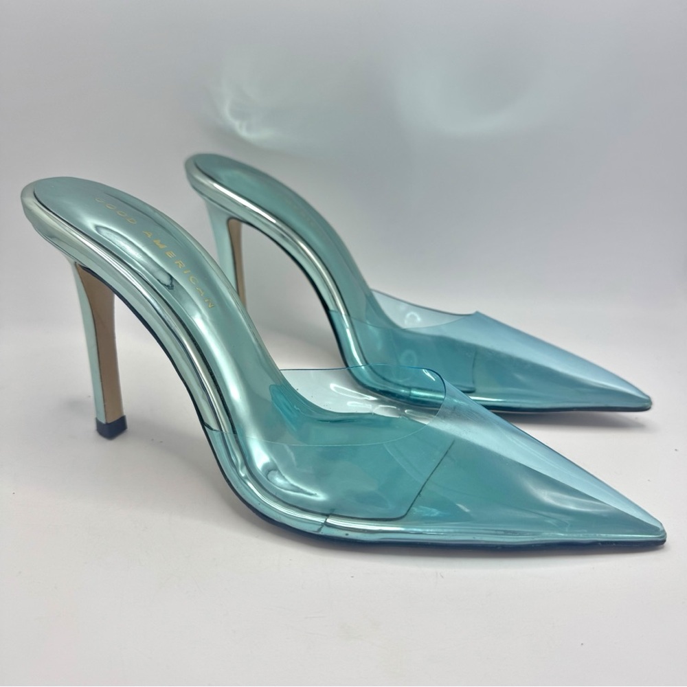 Good American Blue Pointed Toe Pumps Mules High Heels PVC Women Size 7.5 - Picture 2 of 9
